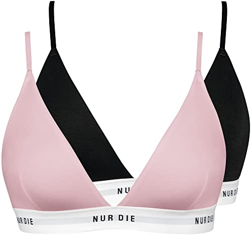 Nur Die 2 Morbidi in Diversi Colori Sportivi, Senza Ferretto, Reggiseno Triangolare, in Cotone Intimo, Opaco, Nero/Rosa, 44-46 (Pacco da 2) Donna