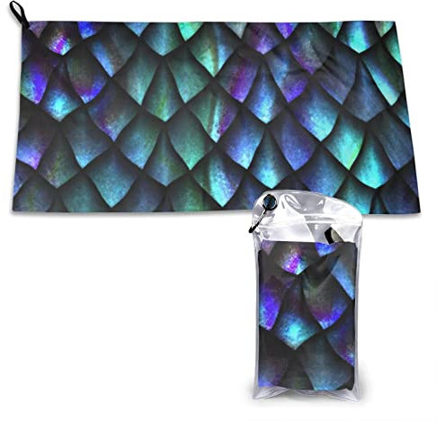 AROONS Schnell trocknendes Handtuch mit Tasche – 3D-magische Drachenschuppen-Muster, bedruckt, super saugfähig, Mikrofaser, Reise-Sporthandtücher, 80 x 40 cm
