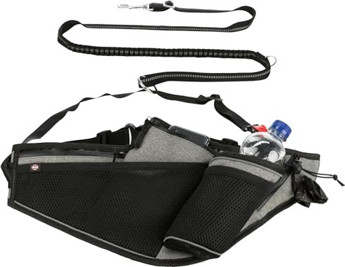 TRIXIE joggingriem met lijn voor Hond grijs/zwart 115-150x2 cm / 70-130x23 cm