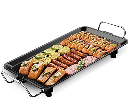 Teppanyaki Grill, LASIEYO Non-stick Electric Grill Plate with Adjustable Thermostat 1360W BBQ Table Top Grill for Korean BBQ, Meat, Vegetables & Fish 40 * 24cm Black
