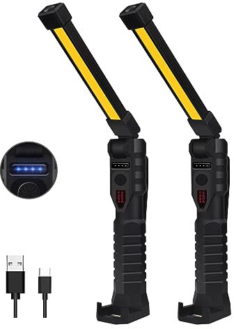 highsam LED Arbeitsleuchte Taschenlampe, 7 Modi COB Werkstattlampe Inspektionslampe mit Haken und Magnethalter, 2200mAH Arbeitslampe Campinglampe für Auto Reparatur, Garage, Notbeleuchtung (2 Stück)