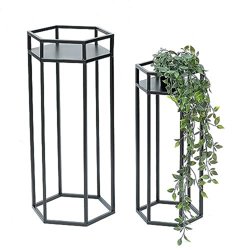 DanDiBo Blumenhocker Metall Schwarz 6eck Blumenständer Beistelltisch 96453 2er Set Pflanzenständer Blumensäule Modern Pflanzenhocker