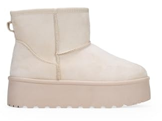 BOSANOVA Botines Estilo australianos confeccionados con caña Media de 12 cm, Detalle de Logo, Forro de Pelo y Suela de Plataforma de 4.5 cm. Sin Cierre. Calzado para Mujer