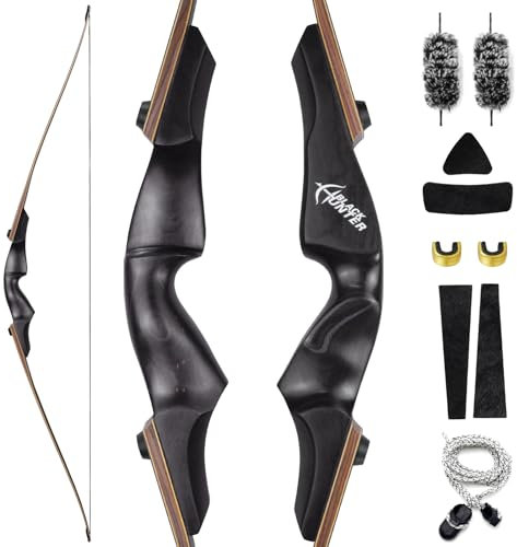 Black Hunter Bogen Original Bogenschießen Bögen 60 Zoll Traditionelle Langbogen Holz Takedown Bögen Für Outdoor-Jagd Schießen Set (20-60lbs) Rechte Hand (55LBS)