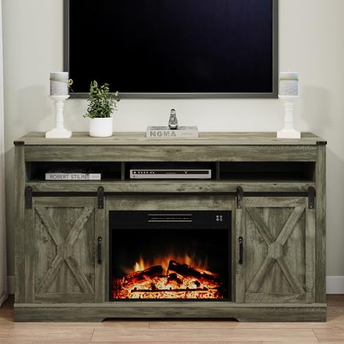 May in Color Soporte de TV con chimenea para TV de más de 65 pulgadas, centro de entretenimiento de granja con chimenea eléctrica de 23 pulgadas con control remoto, consola de TV rústica moderna con
