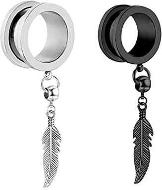 Lieson Ohr Plug Tunnel, 2 Stück Tunnel Chirurgenstahl Hohl Rund mit Feder Anhänger 14mm Flesh Tunnel Silber Schwarz