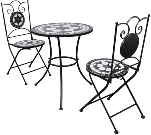 ZQQLVOO Lounge Sessel Terrassenmöbel Terassenmöbel Außen3-tlg. Bistro-Set Keramikfliese Schwarz/Weiß