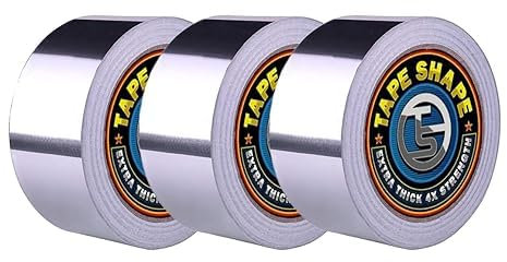 4All 3 Rolls Aluminium Foil Tape 50mm x 50m Heavy Duty Strong Adhesive Heat Resistant Insulation Tape for Sealing Ducts Car Panel and Pipework (50mmx50m, 3 roll)