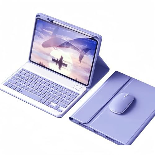 kaidisen Funda de teclado y mouse para iPad Mini 6ª generación (8.3 pulgadas) 2021, funda desmontable para teclado de color lindo compatible con lápiz 2 de carga, morado