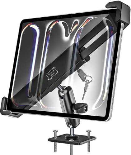 woleyi Anti-Theft Locking Car Tablet Holder - Heavy Duty Drill Base Tablet Security Key Car Mount for 9-14 iPad Pro 13, Air, Surface Pro, Go, Galaxy Tabs, for Truck/Business Vehicle/Desktop/Wall