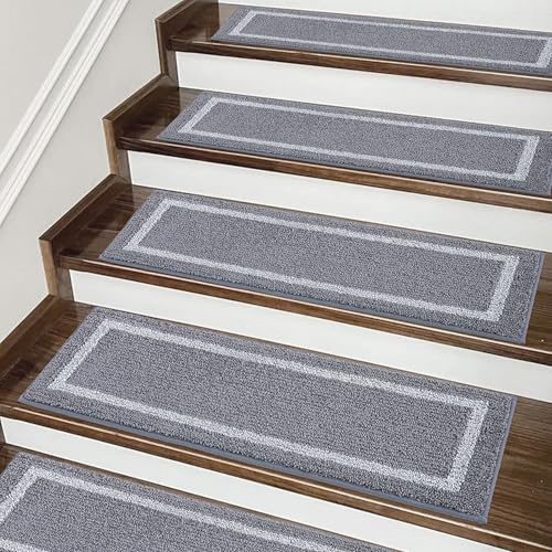 COSY HOMEER Tapis Escalier 70 x 22 cm (15 pièces), Moquette Escalier Antidérapant avec Dos en TPE, Marchettes d'Escalier Lavable en Machine, Idéal pour Enfants, Personnes Âgées et Animaux