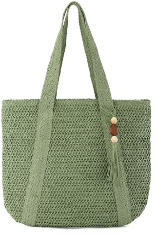 Syrads Paglia Borsa Da Spiaggia per Le Donne Estate Tessuto Tote Bag Borsa A Tracolla Boho Hobo Bags,Verde