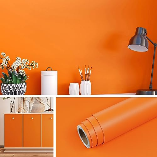 Livelynine Selbstklebende Tapete Retro Orange 40CMx5M Abwaschbare Tapete Selbstklebend Wohnzimmer Schlafzimmer Flur Wand Orange Uni Selbstklebende Folie Matt Tisch Schränke Dekofolie Möbelfolie Kinder