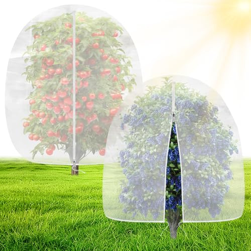OZMI Vogelnetz für Garten, Heidelbeersträucher, Obstbaum, 1,2 x 1,2 m, 2 Stück, Pflanzenschutz-Netzbeutel mit Reißverschluss, Sträucher, Sträucher, Tomaten, Erdbeeren, Beeren, Barriere, Schutznetz