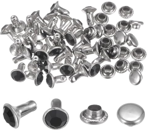 QUARKZMAN 100 Sets 6mm Kristall Nieten Metall Strassnieten Schnell für Bekleidung Leder Handwerk Stoffkunst Dekoration Gürtel DIY Taschen Schuhe (Schwarz)