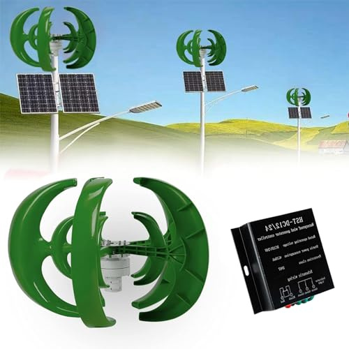 Eastnmythet Generador de Molino de Viento de 200W a Bajas RPM 12V 24V, turbina aerogeneradora con Controlador, turbina de Viento Vertical para Uso doméstico,Green-12V