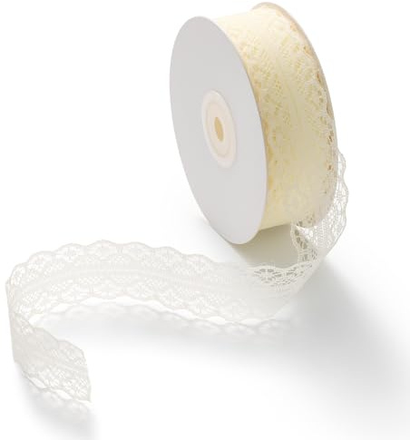 CHUQING Spitzenband Geschenkband Spitzenborte Zierband Spitze Schleifenband,3cm x 23 m Beige