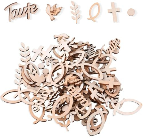 EIYVPRA 100 PCS Bautizo de madera Confettis Paloma Salvia Fiesta Accesorio Bautizo Comunión Festivo Decoración de la mesa, para el bautismo, confirmación, Baby Shower, decoración de pescado