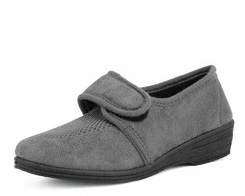 JOMIX Ciabatte Donna Invernali Chiuse Pantofole Strappo da Anziani Ortopediche Comode Basse per Piedi Gonfi Calde e Morbide da Casa Signora da Inverno ITD1992 Grigio 41