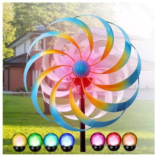 Solar Windrad Garten Metall, Gartendeko Windrad Edelstahl Kugellager, Windrad Metall Garten FüR Den AußEnbereich,Terrasse,Blue