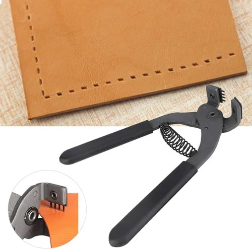 Locher für Lederhandwerk aus Karbonstahl, 4mm-Loch Nähen Meißel Locher, Handgeführte Loch Klemme Locher Leise Zange für Leder Basteln und Handwerk (4mm-4 Zähne)