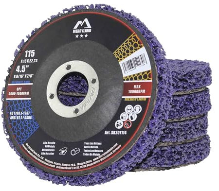 Merryland Dischi CSD 115 Vernice Ruggine per Smerigliatrice Angolare, 115mm Viola Disco per Decapaggio 5 Pezzi, Acciaio INOX Disco per Rimozione Disco per Pulizia, Bravo-Line SB207114-05
