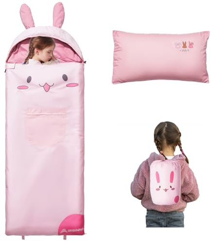 BISINNA Kids Sleeping Bag for Boys Girls with Pillow 3 Season Camping Sleeping Bag Portable for Children Hiking Backpacking Indoor Outdoor