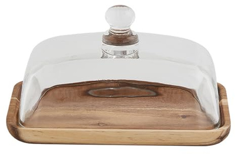 Pasdrucn 17.8x11.8x10cm Butterdose Glas Mit Luftdichtem Deckel, Butterdosen, Butterdose Klein, Käseglocke Glas, Käseglocke Holz Glas, Butter Dish Aus Holz Glas, Butterdose Für 250g Butter (A)