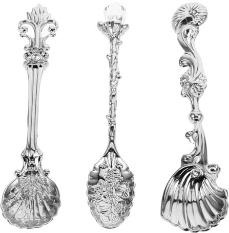 Cabilock Set of 3 European Tea Spoons Metal Dessert Spoons Rustic Tableware for Kitchen