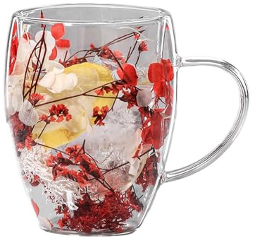 350ml Getrocknete Blumen Doppelwandige Gläser | Doppelwandige Kaffeebecher Aus Glas Mit Getrockneten Blumen | Doppelwandige Glasbecher Tasse | Isolierte Kaffeetassen Aus Glas Geschenke