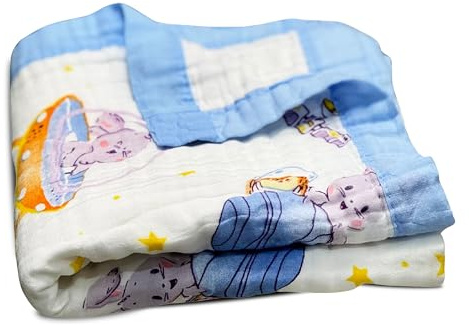 100% Cotton Muslin Baby Blanket | Soft & Breathable 6-Layer Swaddle & Receiving Blanket | Lightweight Quilt for Newborns I Hopping Cosmic