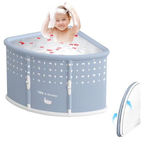 yoakaiax Fan-Shaped Portable Foldable Bathtub for Adults & Kids, Foldable Soaking Bathtub for Adults Freestanding Bathtubs, Soaking Bath Tub for Shower Stall, Foldable Tub for Hot Bath Ice Bath Grey