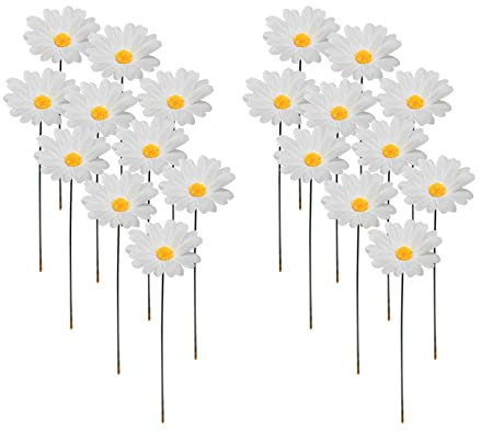 Pitadue 20 Stück Gänseblümchen Gartenstecker 30 5 cm Für Den Außenbereich Hof Kunststecker Blumentopf Pflanzenstab Ornamente Einsatz Rasendekoration