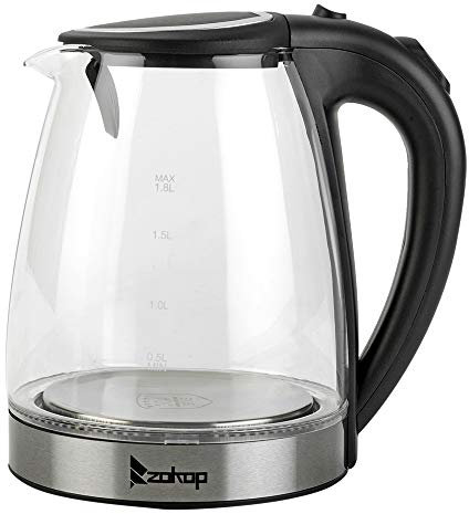 Glass Kettle,Electric Kettle, 2000W 1.8 Liter Glass Water Kettles with Blue LED Lighting, Fast Boil Quiet, Easy to Clean, Auto Shut-Off and Boil-Dry Protection, BPA Free, Black