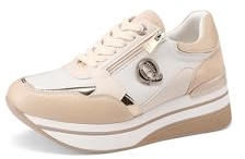QUEEN HELENA Zapatillas con Cuña Zapatillas de Deporte Altas Casual Mujer X32-15, beige, 37 EU