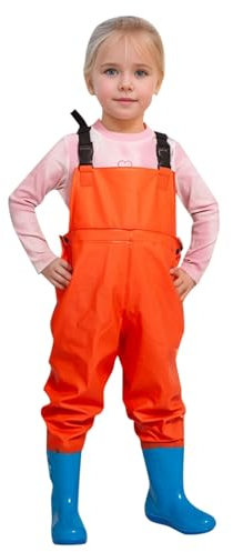 Generisch Wathose für Kinder, Jungen Mädchen, Wathose zum Angeln, für Kleinkinder, wasserdicht, Jagd- Angel-Wathose mit Stiefeln Weihnachten (Orange, 8-9 Jahre)