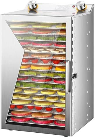 Deshidratador comercial de alimentos de gran tamaño con 12 o 18 bandejas, máquina secadora de acero inoxidable de 800 W, temperatura de hasta 194 ℉, secadora deshidratada para carne, fruta,18Layer