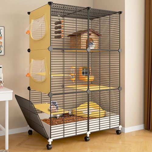Kleintierkäfig mit 3 Etagen für Ratten, Frettchen, Chinchillas, Meerschweinchen und große Hamster, Innen-Lebensraum mit herausnehmbarem Tablett und leicht zugänglichen Türen