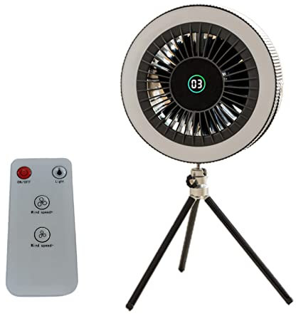 Pocoiau Ventilador de pie portátil recargable con lámpara LED para colgar en la habitación del hogar, camping, ventilador de refrigeración de techo, 3 engranajes