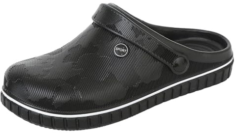 SECHRITE Mens Clogs Mules Slip on Garden Work Nurse Water Shoes for Men Waterproof Non Slip Closed Toe Clogs Sandals for Kitchen Office Beach Fishing Zuecos de Chef para Hombre Black 45