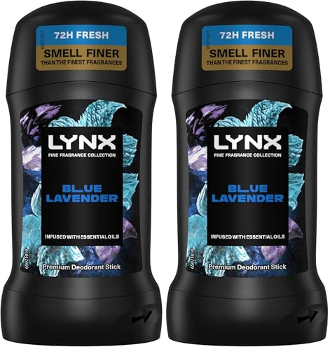 Lynx Fine Fragrance Collection Blue Lavender Premium Deodorant Stick Men's Deodorant with a lavender, mint & amber fragrance for 72 hour odour protection 50 ml (Pack of 2)