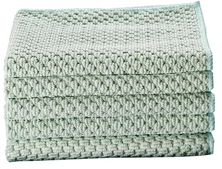 HAMPPLIES Kitchen Cleaning Cloths and Dish Towels 5pcs Green Practical Absorbent Dishcloths for Household Washing up and Tableware Cleaning