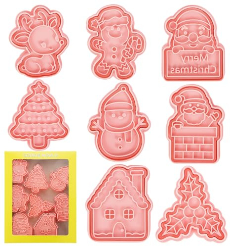 8pcs Christmas Cookie Cutter Set,Christmas Biscuit Cutters,Christmases Shapes Cutter Cookie Stamper Mold Biscuit Cutters for Cookie Cake Chocolate Xmas Baking