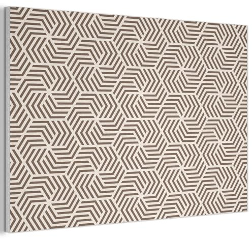 MuchoWow© Akustik Wandpaneele Filz Wanddeko Wohnzimmer Aesthetic Room Decor | 90x60 cm - Deko Zimmer Wandbilder Modern Schalldämmung Bild Beige - Braun - Muster - Streifen