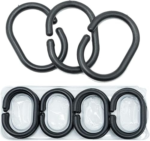 Lot de 12 Anneaux coulissants en Plastique pour Rideau de Douche Noir Ring