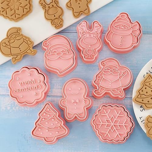 RUIYWEN 8 Moldes de Galletas de Navidad 3D Cortador Galletas de Plástico Moldes para Pastel Galletas Fondant Chocolate Cookie Pan Decoración Navideña