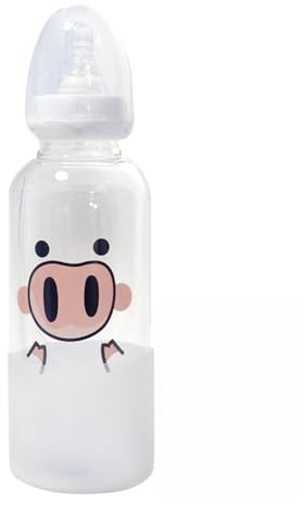 CutiePlusU Biberon per adulti in vetro con tappo protettivo, stampa carina, alimentazione senza BPA, tettarella in silicone da 400ml in set con bicchiere con cannuccia Straw-Piggy Snot