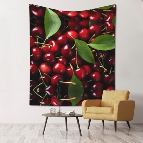 WZYWHJ Tapiz decorativo de pared con estampado de cerezas grandes, 152 x 129,5 cm, suave, duradero, ligero, para decoración de dormitorio y dormitorio