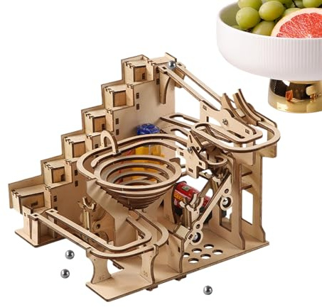 Mechanical 3D Wooden Puzzle Marble Run, DIY Bead Track Building Kit for Adults, Rotating Gear Model Toy with Motion, Creative STEM Gift for Teens Students & Collectors