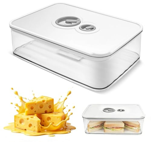 Ufdeoton Contenitore per formaggi per frigorifero con coperchio, 1250 ml, con timer, impilabile, adatto per conservare formaggi, salsicce e prosciutto